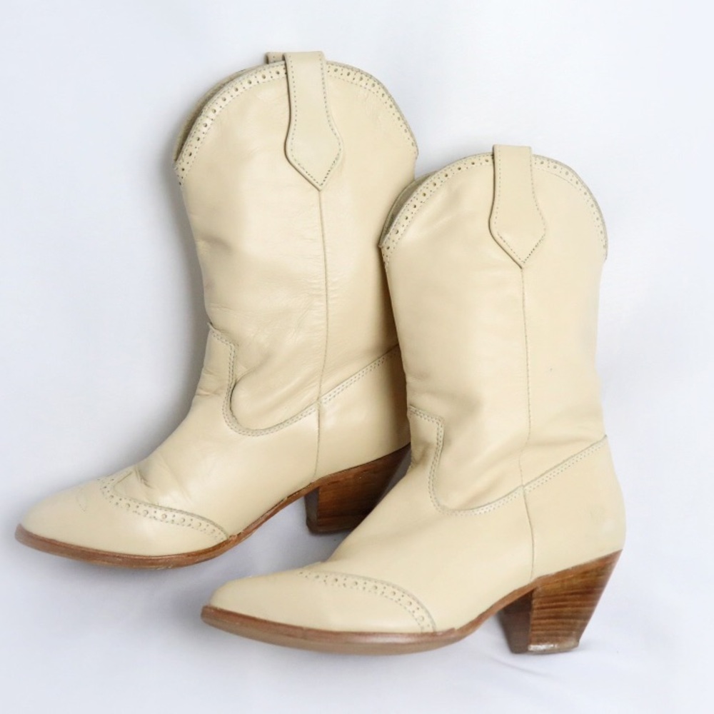FRYE Cream Western Leather Cowboy Boots size 7.5
